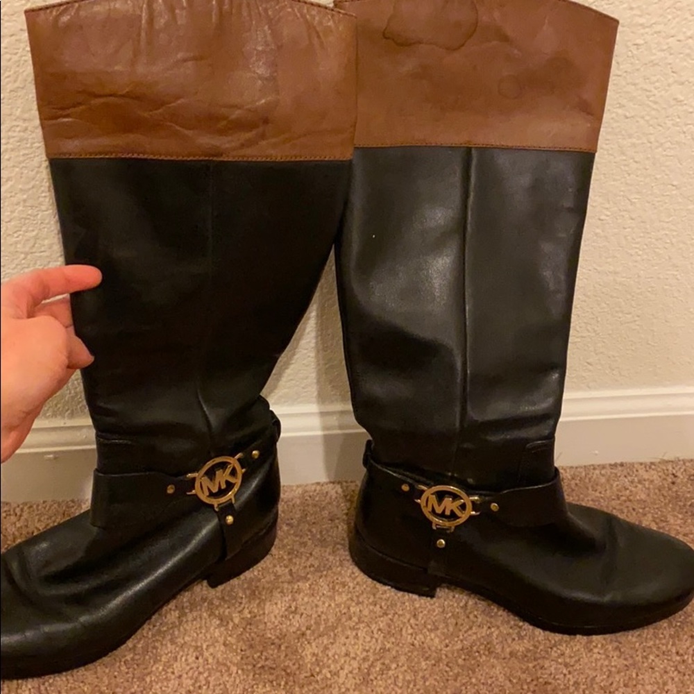 Michael kors two tone leather riding boots